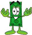 Clipart Picture Of A Dollar Bill Mascot Cartoon Character With Welcoming Open Arms by Toons4Biz